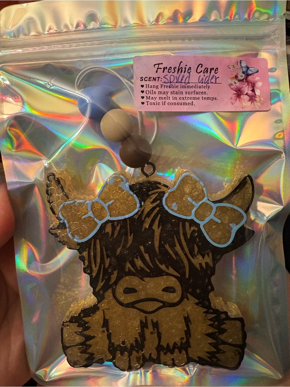 Highland Cow Scented Car & Room Freshener - Gold with Blue Accents